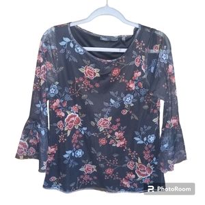 89th & Madison Floral Print Bell Sleeve Blouse Sz MED.